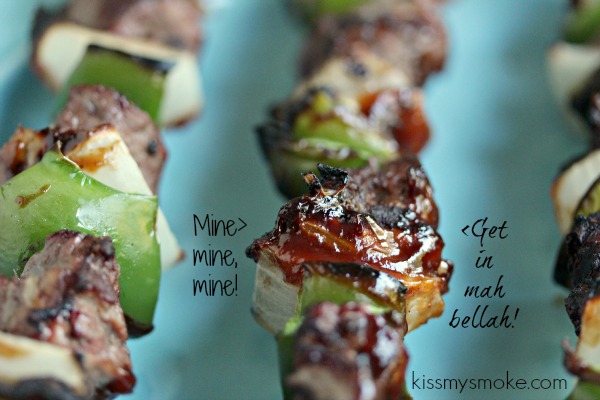 Tenderloin Kebabs with Green Pepper and Onion | Kiss My Smoke | #grill #bbq #beef #kebabs