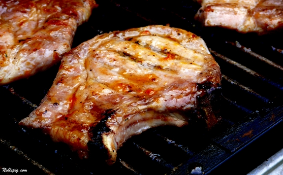 Apricot Glazed Pork Chops by Noble Pig | Grilled Pork Round Up Featured on kissmysmoke.com
