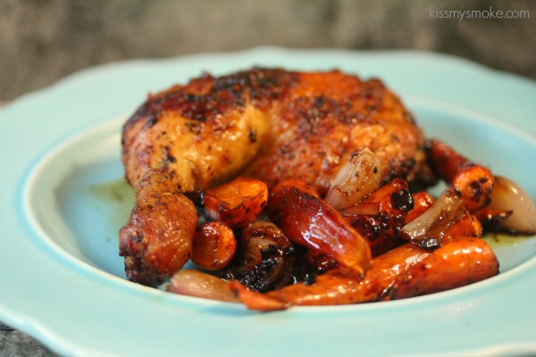 Grilled Brick Chicken with veggies. The perfect dinner recipe!