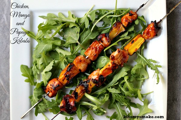 Chicken, Mango and Papaya Kebabs grilled to perfection!