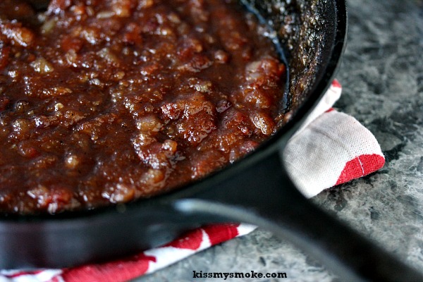Bacon BBQ Sauce in a cast iron skillet