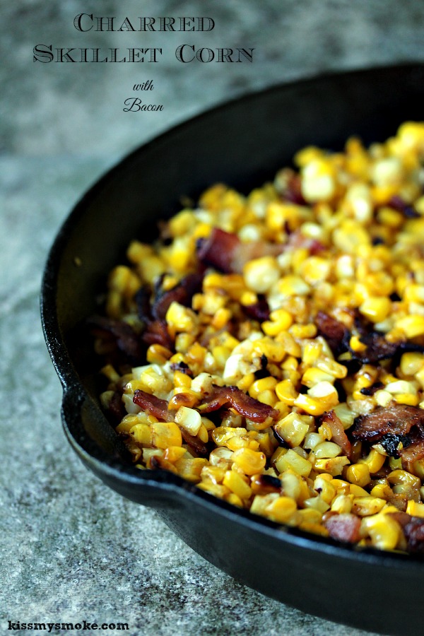 Grilled Charred Skillet Corn with Bacon | This is a great way to use up any leftover corn on the cob you have this season.