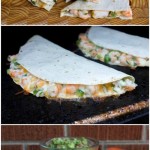 Shrimp and Jalapeno Quesadilla collage image featuring three photos of the dish.