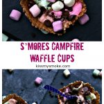 S'mores Campfire Waffle Cups are filled with mini chocolate chips and mini multi-colored marshmallows
