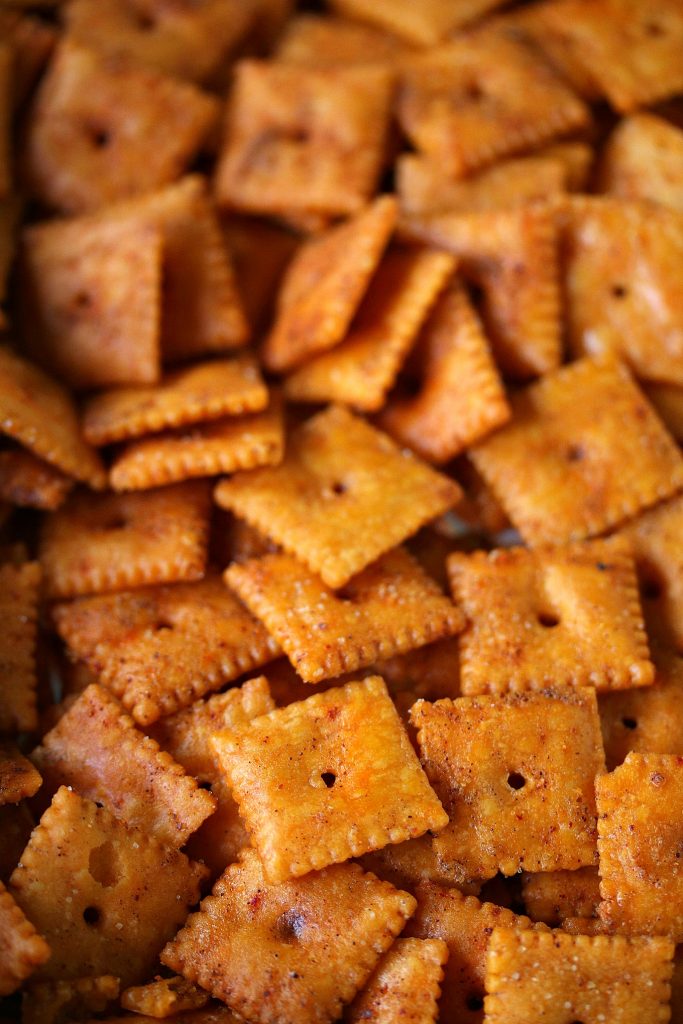 Smoked Cheez Its Crackers in pan ready to go on the smoker!